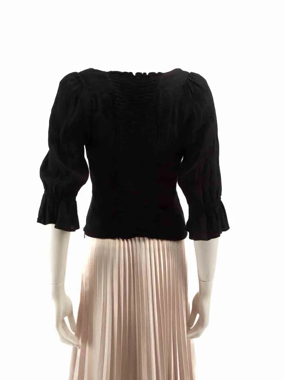 Reformation Black Square Neck Puff Half Sleeve Blouse Top size 6 8 Corset Style